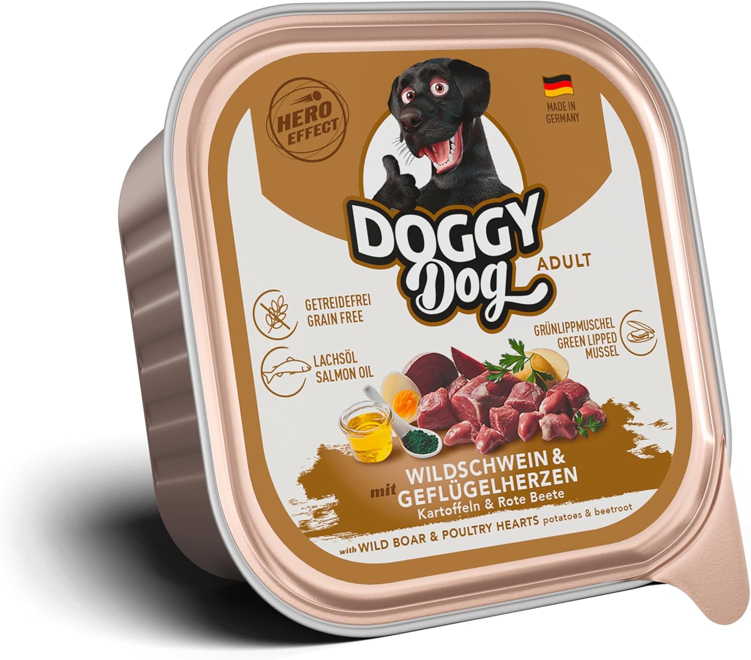 Detalle de DOGGY Dog Paté Wildschwein & Geflügelherzen – nassfutter für Hunde, getreidefrei, 10 x 150 g