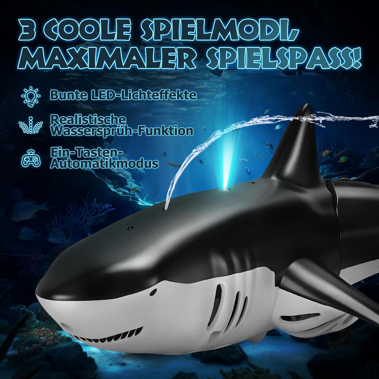 Thumbnail 2 de YOOHBERRYS Ferngesteuerter Hai mit Licht- und Wassersprühfunktion – 2,4 GHz, wasserdichtes Design