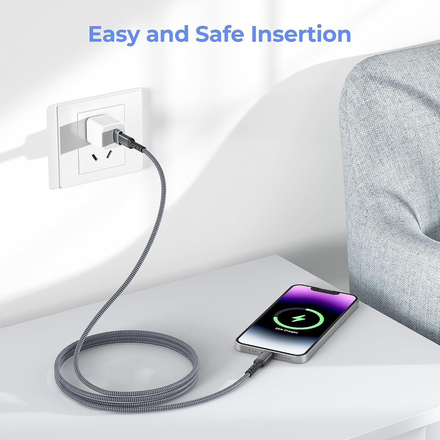 Detalle de Elebase USB-C to Lightning Car Charger Cable 1M with USB A Adapter for Apple Devices