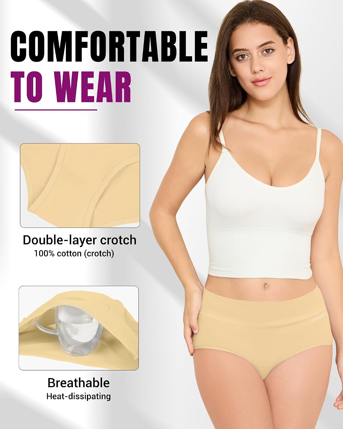 Detalle de TANSTC Damen-Unterhosen 5er Pack – Baumwolle, Hohe Taille, atmungsaktiv, weich