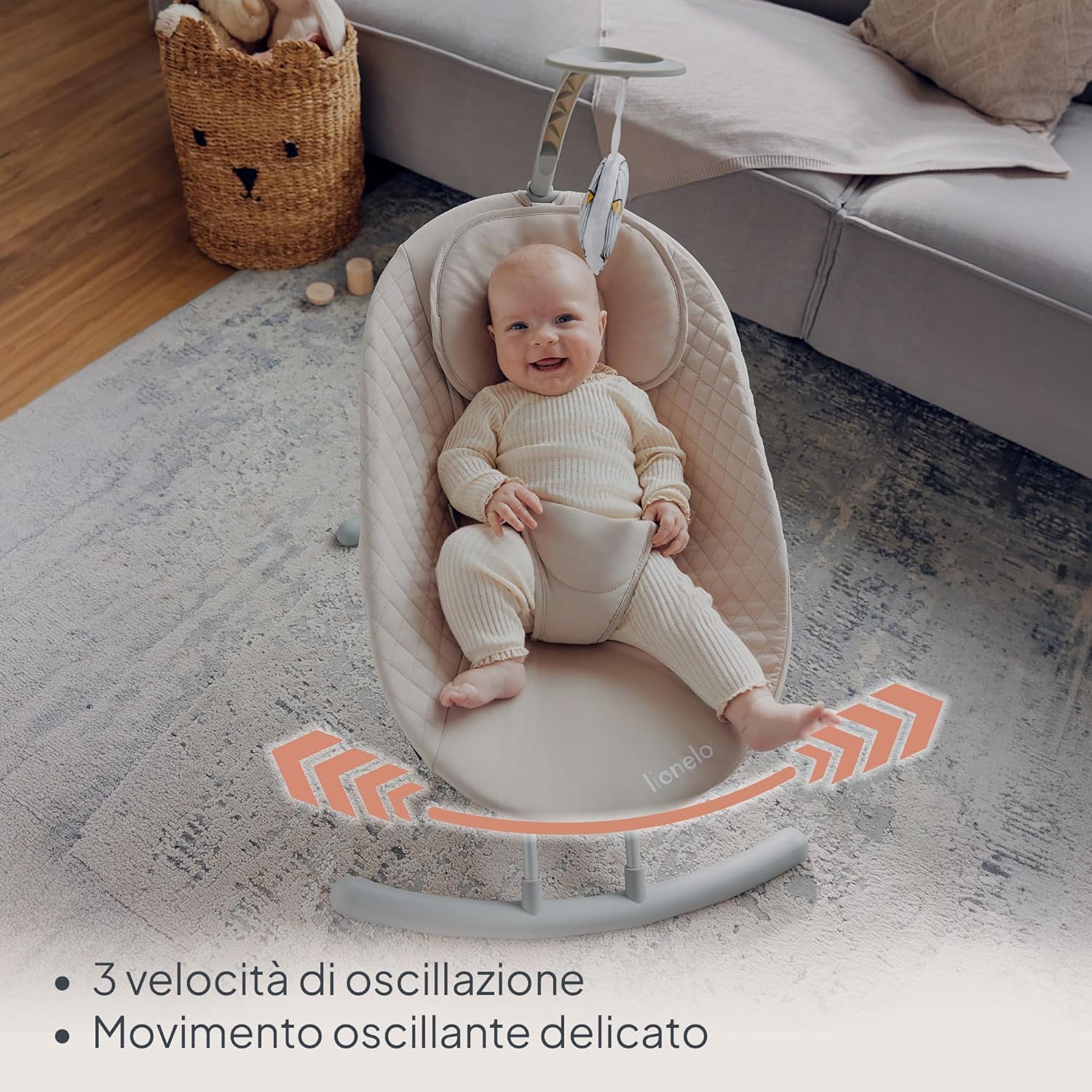 Thumbnail 1 de LIONELO RIO Dondolo elettrico per bambini con schienale regolabile e archetto giocattolo