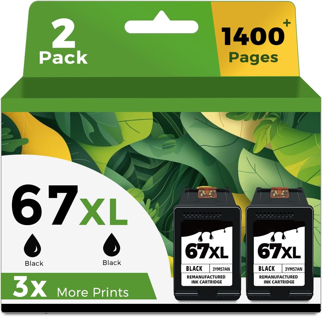 67XL Black Ink Cartridge Replacement for HP 67 (2 Pack) – High Yield for HP DeskJet, Envy and More