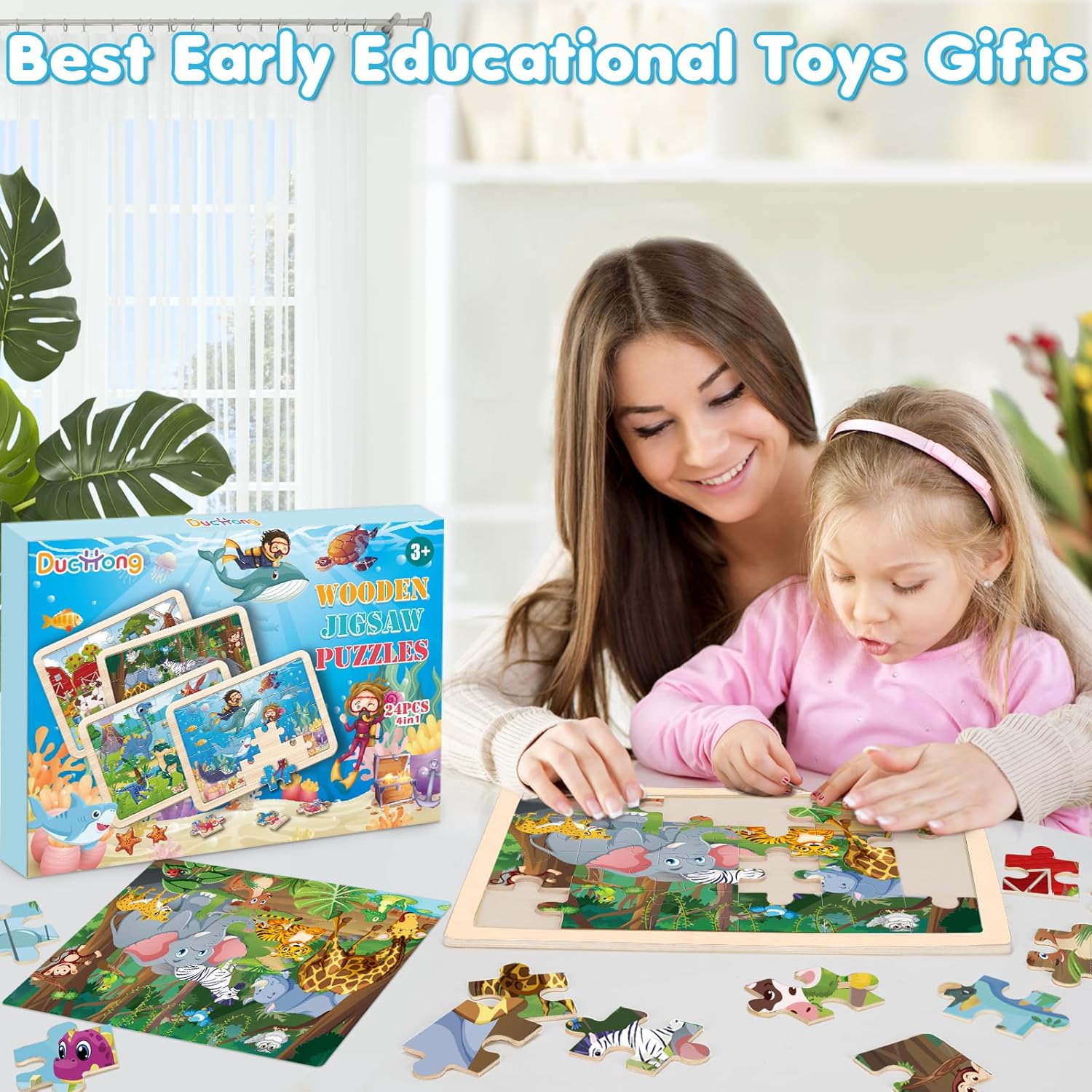 Thumbnail 6 de Wooden Animals Jigsaw Puzzles for Kids (Ages 3-6), 4 Packs with 24 Pieces Each