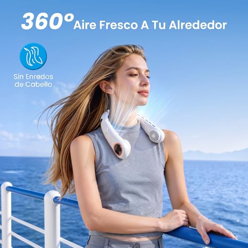 Detalle de SHINER Ventilador de Cuello Portátil: Viento en 360° con Pantalla LCD y Batería 2400 mAh