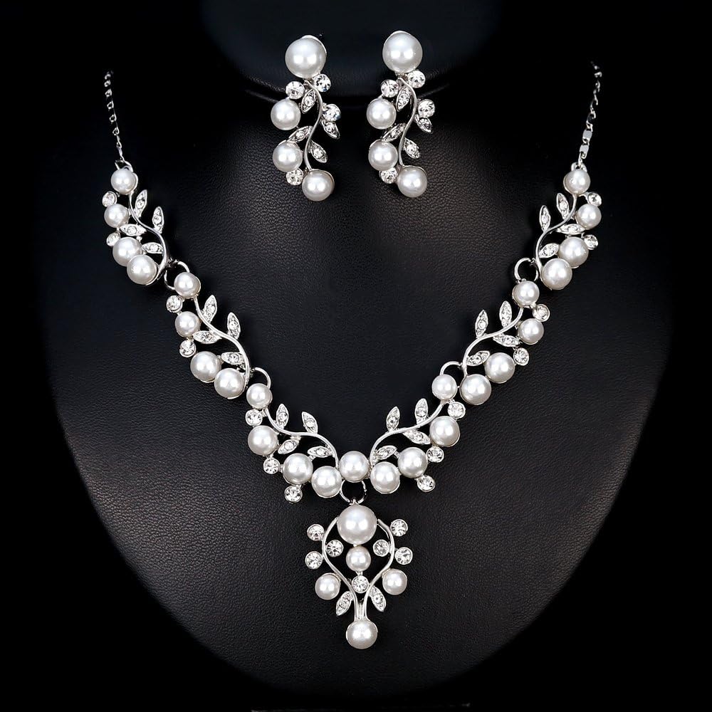 Detalle de Cangall Braut Schmuckset für Damen mit Strass Kristall – Halskette mit Anhänger & Ohrstecker