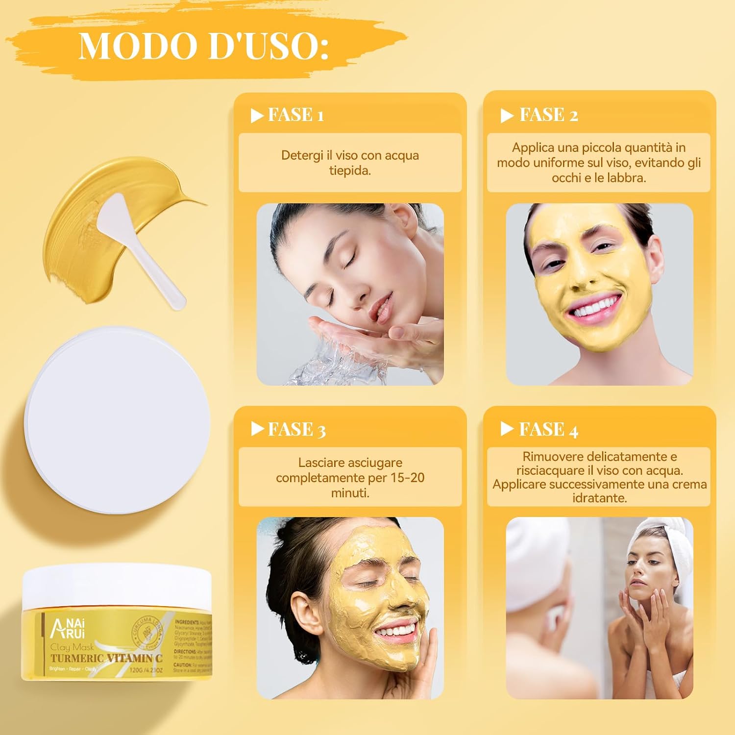 Thumbnail 5 de ANAiRUi Maschera all’argilla con Vitamina C e Curcuma per acne e macchie scure, 120 g