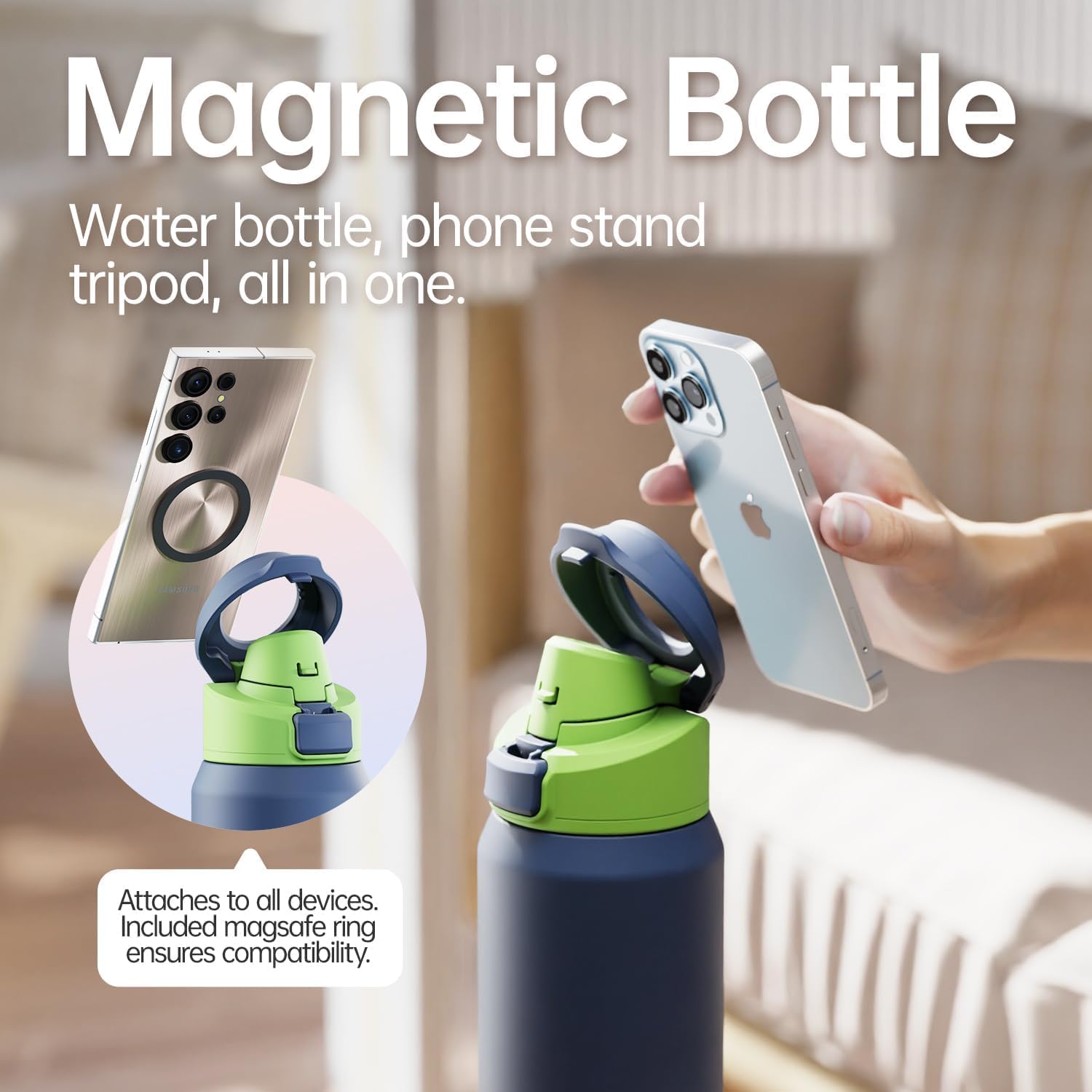 Thumbnail 2 de magcheer 1L Magnetic Water Bottle with Phone Holder – a practical, hands-free bottle for travel, fitness and daily use