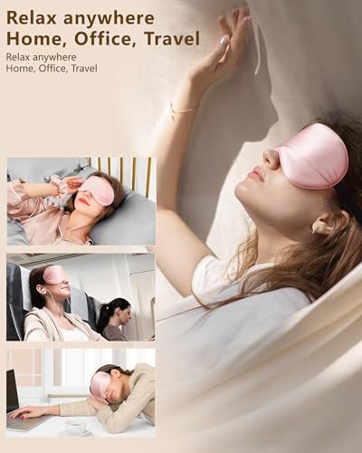 Detalle de Aosun Silk Sleep Mask (Pink) – 22-Momme 100% Mulberry Silk, Light-Blocking with Adjustable Strap
