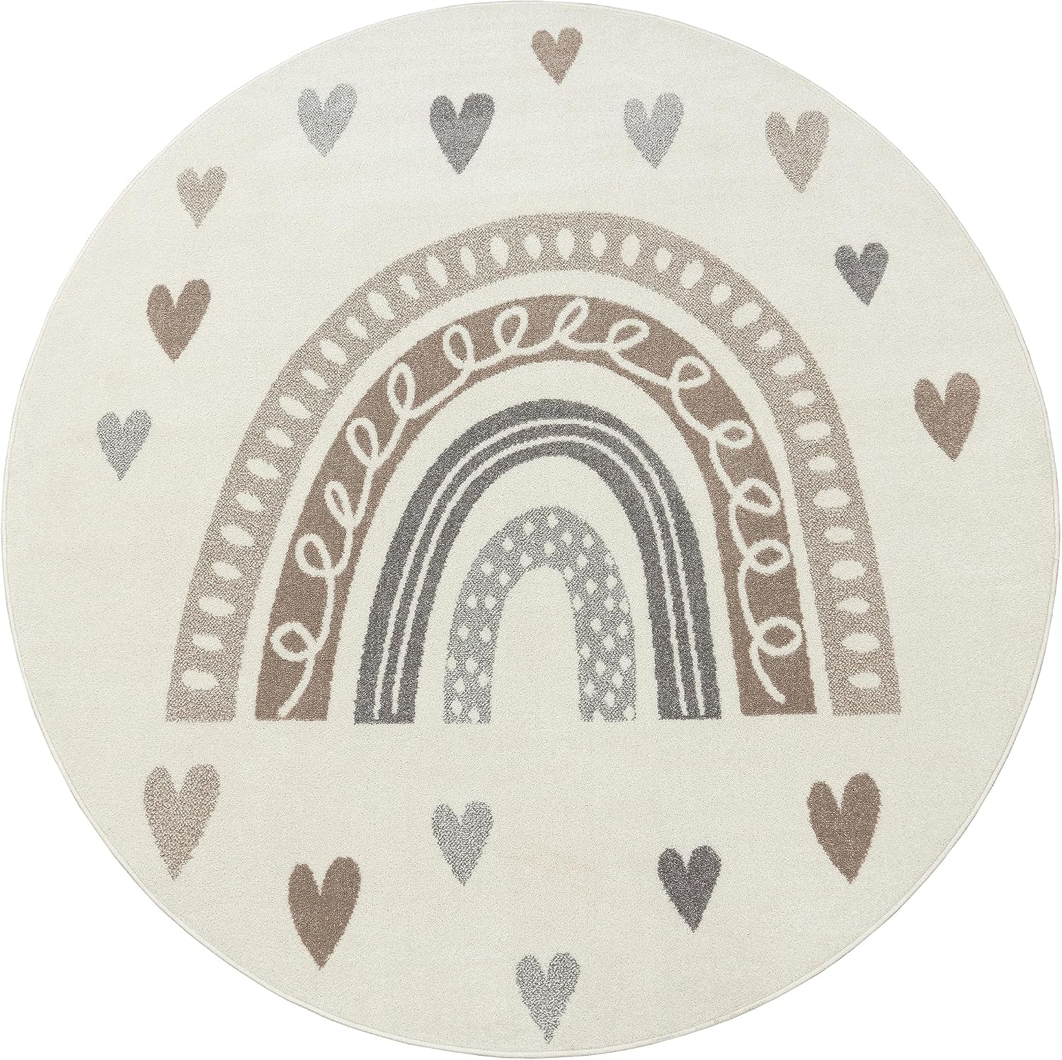 Detalle de Kinderteppich für Mädchen & Jungs (120 cm rund) – Paco Home, beige, 100% Polypropylen