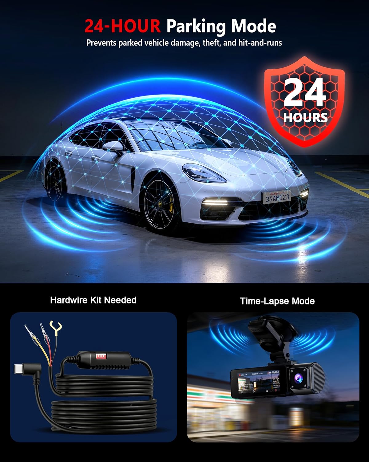 Thumbnail 4 de FAIMEE 4K+2K+2K 3-Channel Dash Cam (Front + Inside + Rear) with 128GB Card, Dual Wi‑Fi, GPS, Night Vision