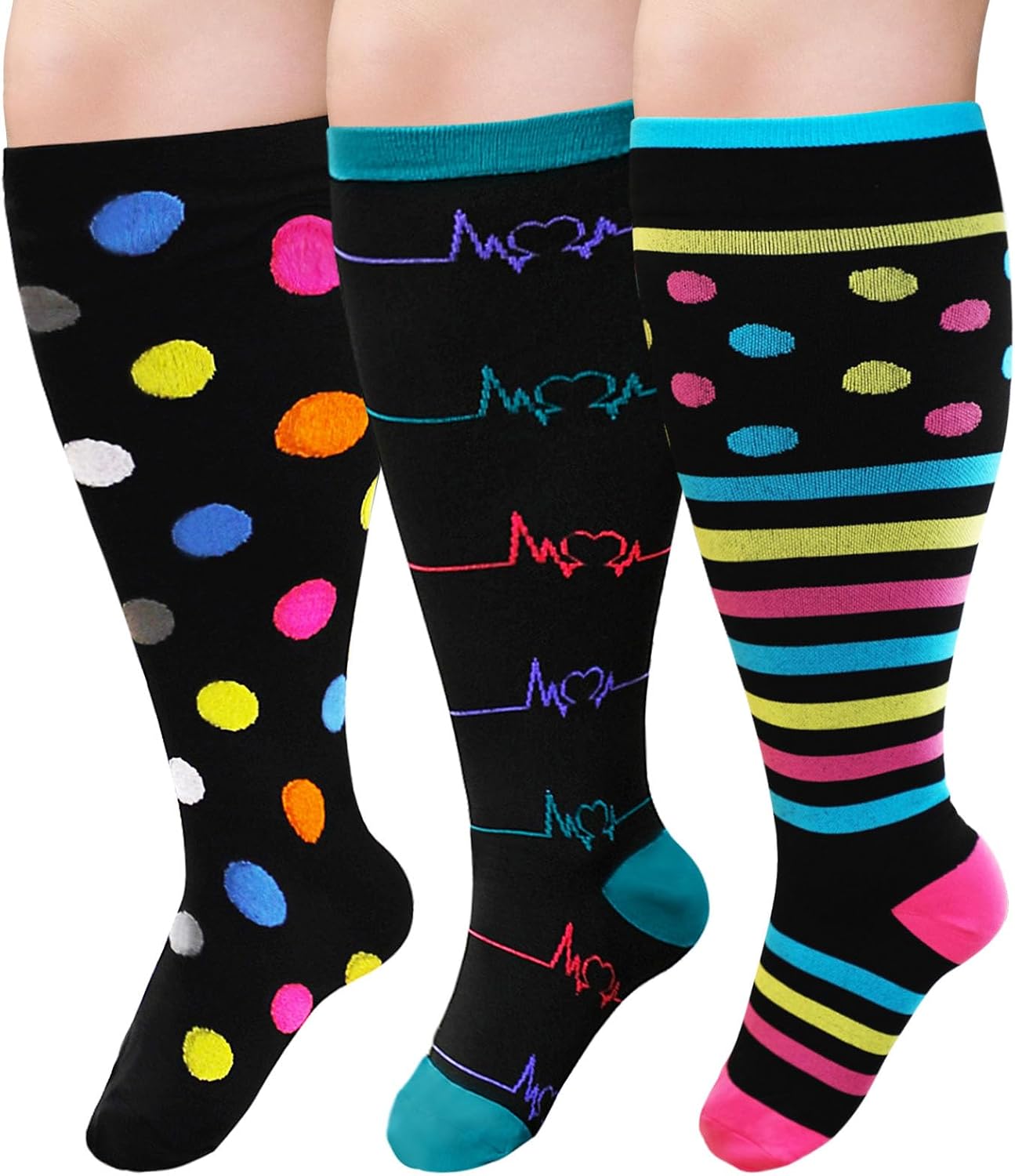 Detalle 2 de ZFSOCK Calze Compressione Graduata 20-30 mmHg Bright: Taglie Forti Unisex