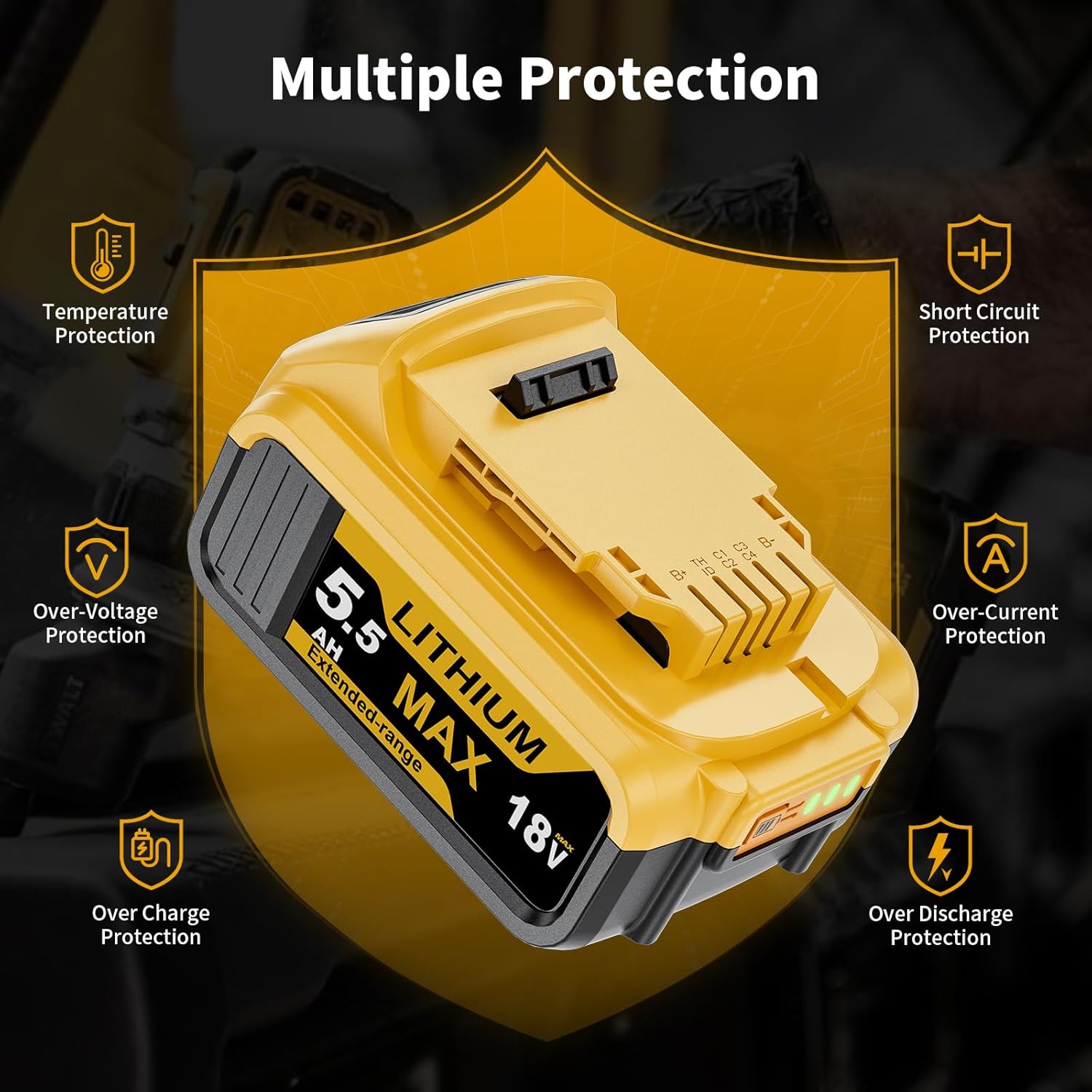 Detalle 2 de Replacement for Dewalt battery 18V 5500mAh