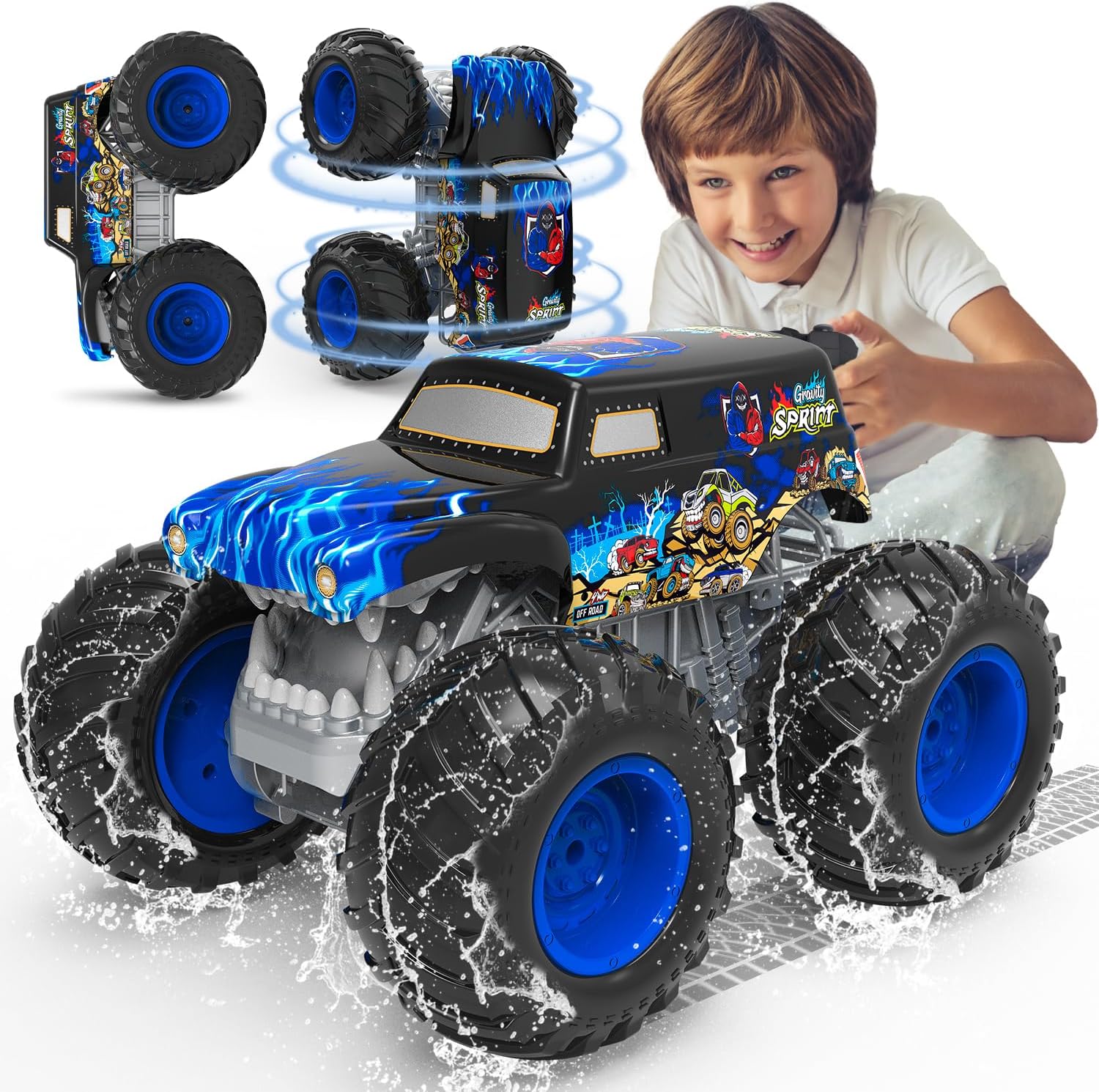 Detalle de Monstertruck 1:16 ferngesteuert mit Licht, 360°-Drehung & Amphibien-Funktion (2,4 GHz, ab 6–8 Jahre)