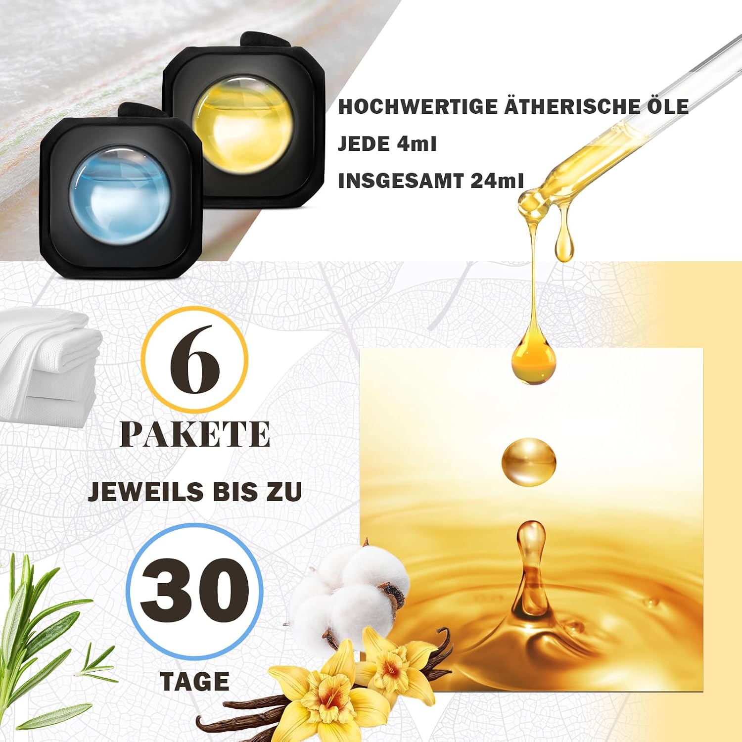 Thumbnail 3 de SCENTORINI Auto Lufterfrischer-Clips mit Baumwolle- und Vanilleduft (4 ml, 6 Stück)