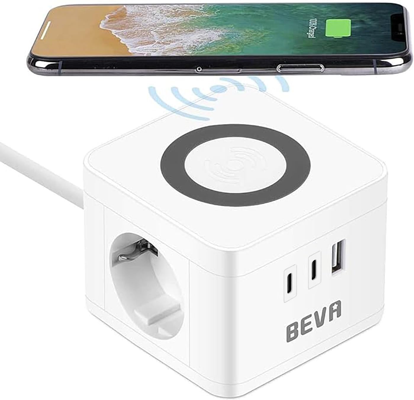 Detalle de BEVA Multipresa Cubo 2500W con ricarica wireless