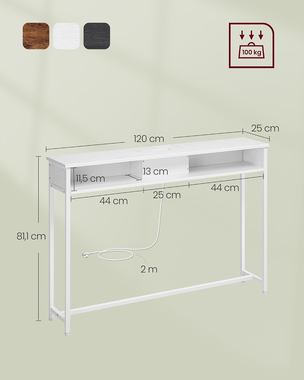 Detalle de VASAGLE BARNET LNT111W01 consoletafel met stekkerdoos, 120 x 25 x 81 cm
