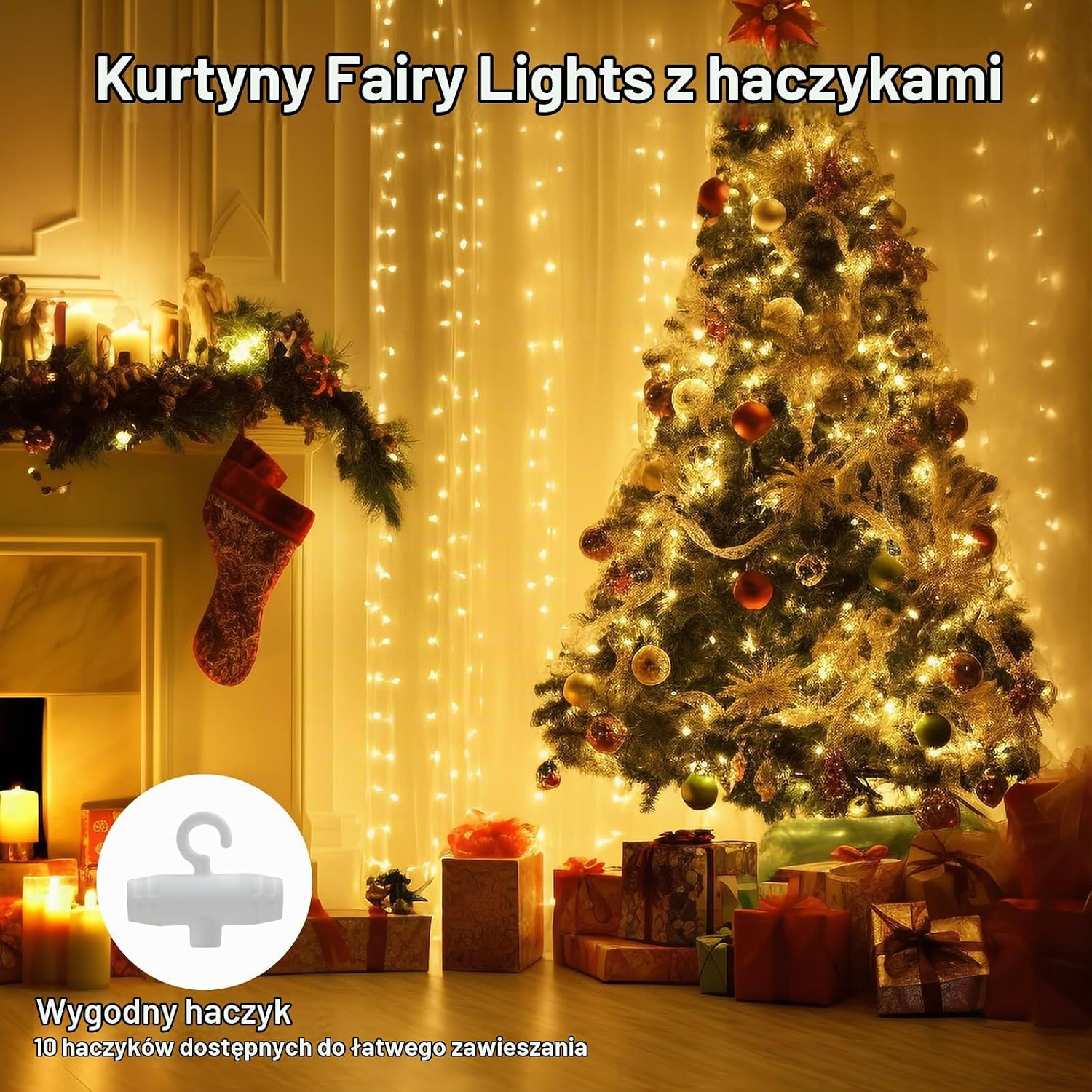 Detalle de A.bigwhale CLD-2 – kurtyna świetlna LED 2 × 2 m, ciepła biel, USB