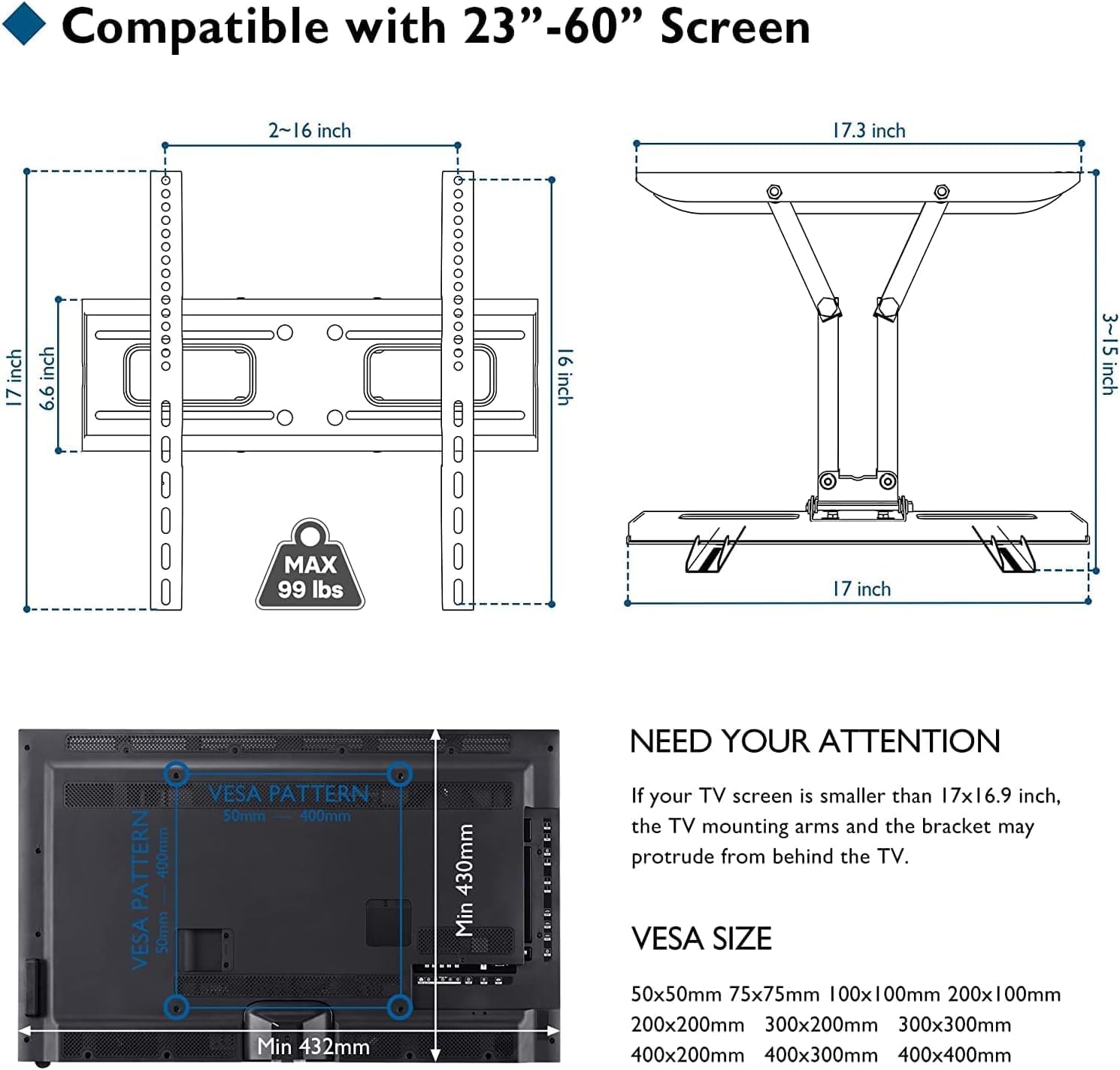Detalle de BONTEC Full Motion TV Wall Mount for 23-70 Inch TVs