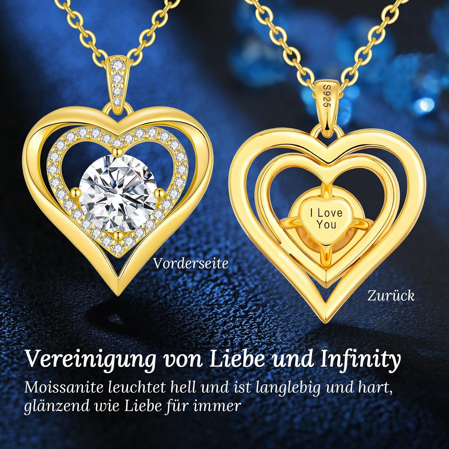 Detalle de CDE Collana da donna con cuore in moissanite e argento 925: ciondolo per regali e occasioni speciali