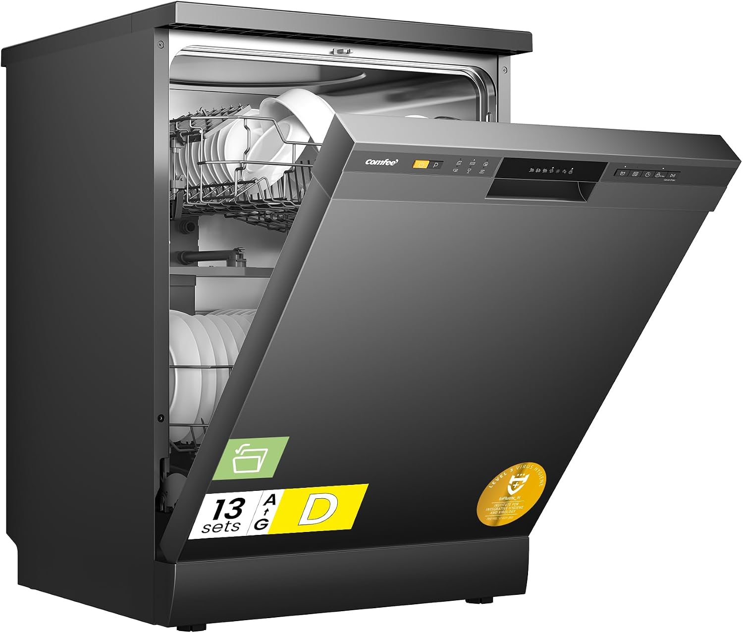 Detalle 2 de COMFEE' Freestanding Dishwasher 60cm, 13 Place Settings, Black