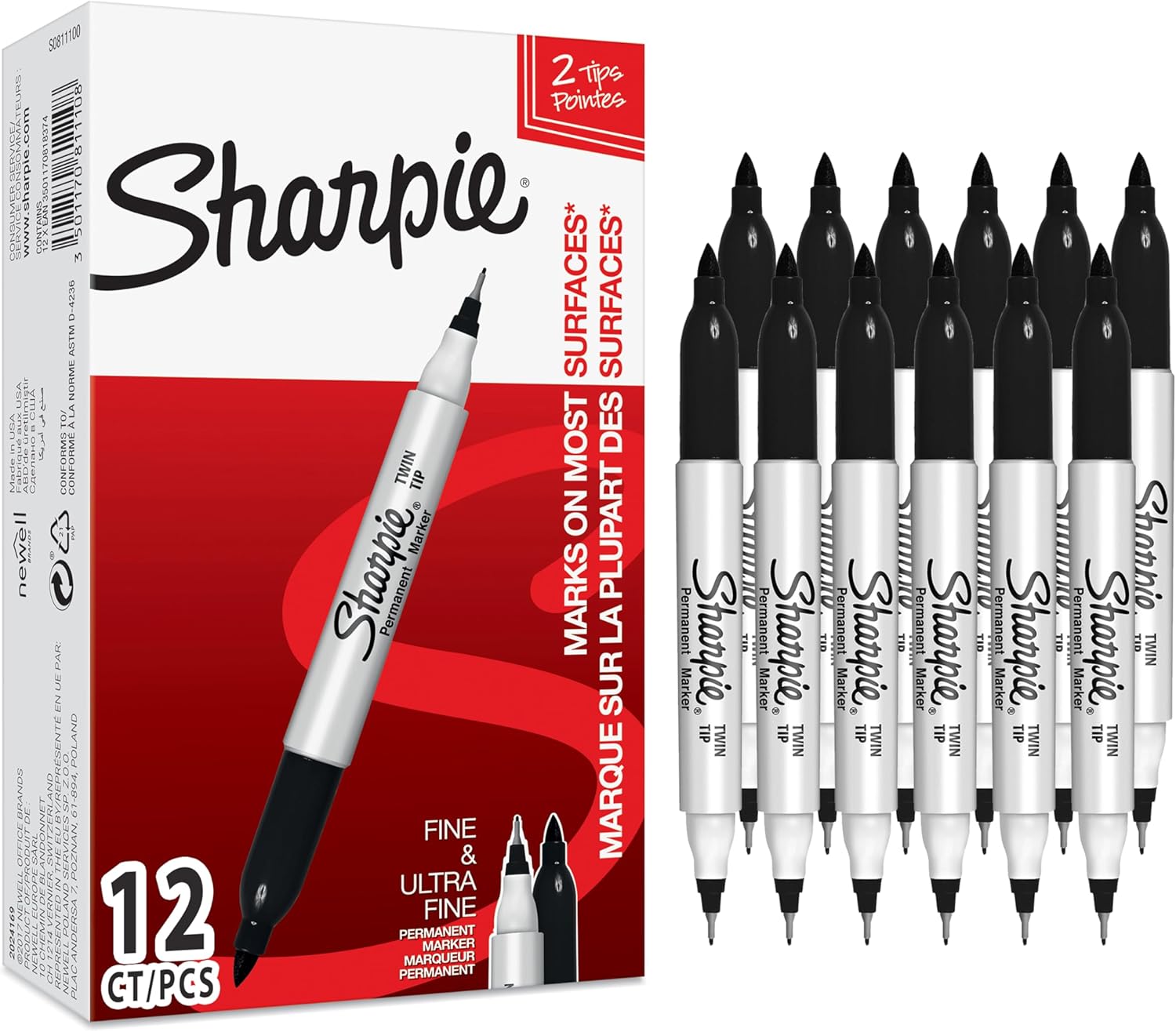 Detalle de Sharpie rotulador doble punta negro 12 unidades