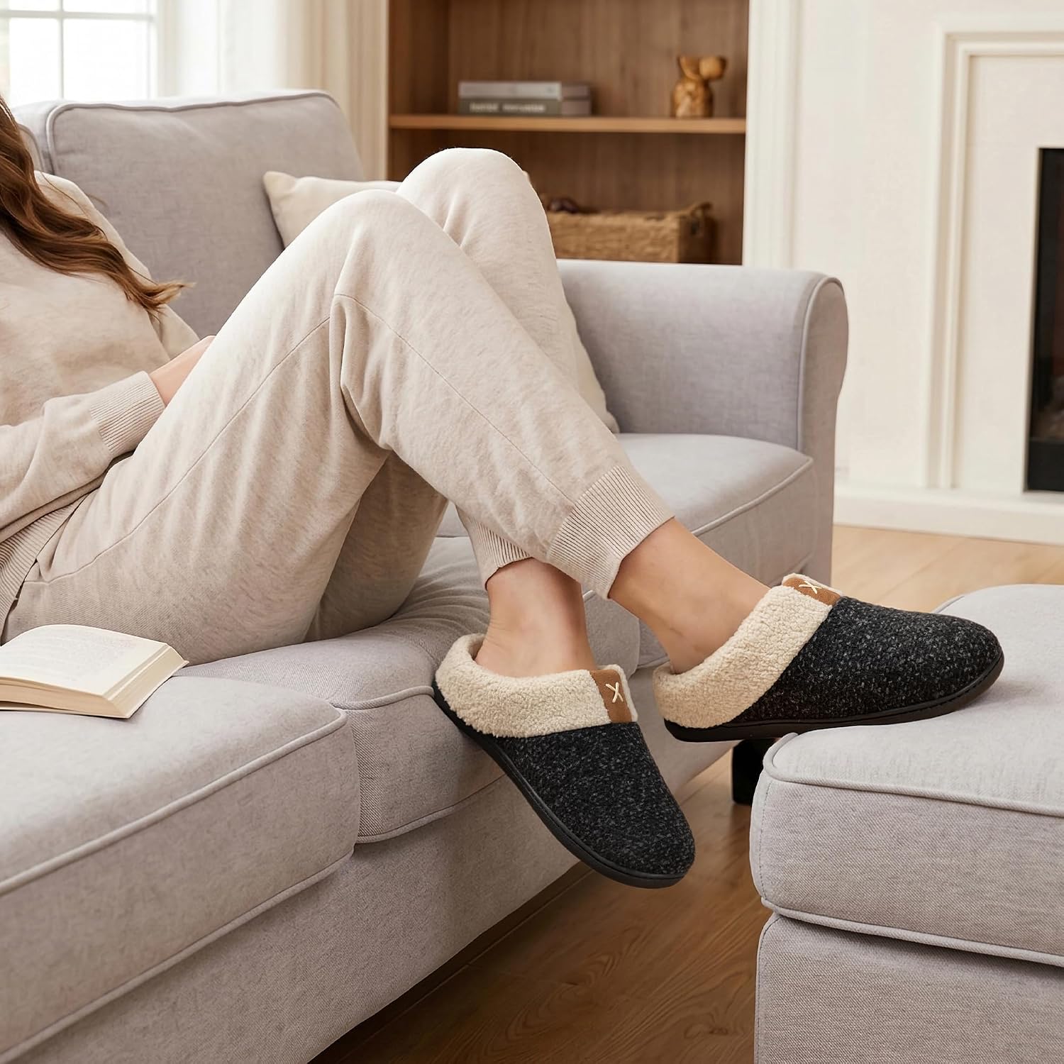 Detalle de ULTRAIDEAS Women's Cozy Memory Foam Slippers with Fleece Lining and Rubber Sole