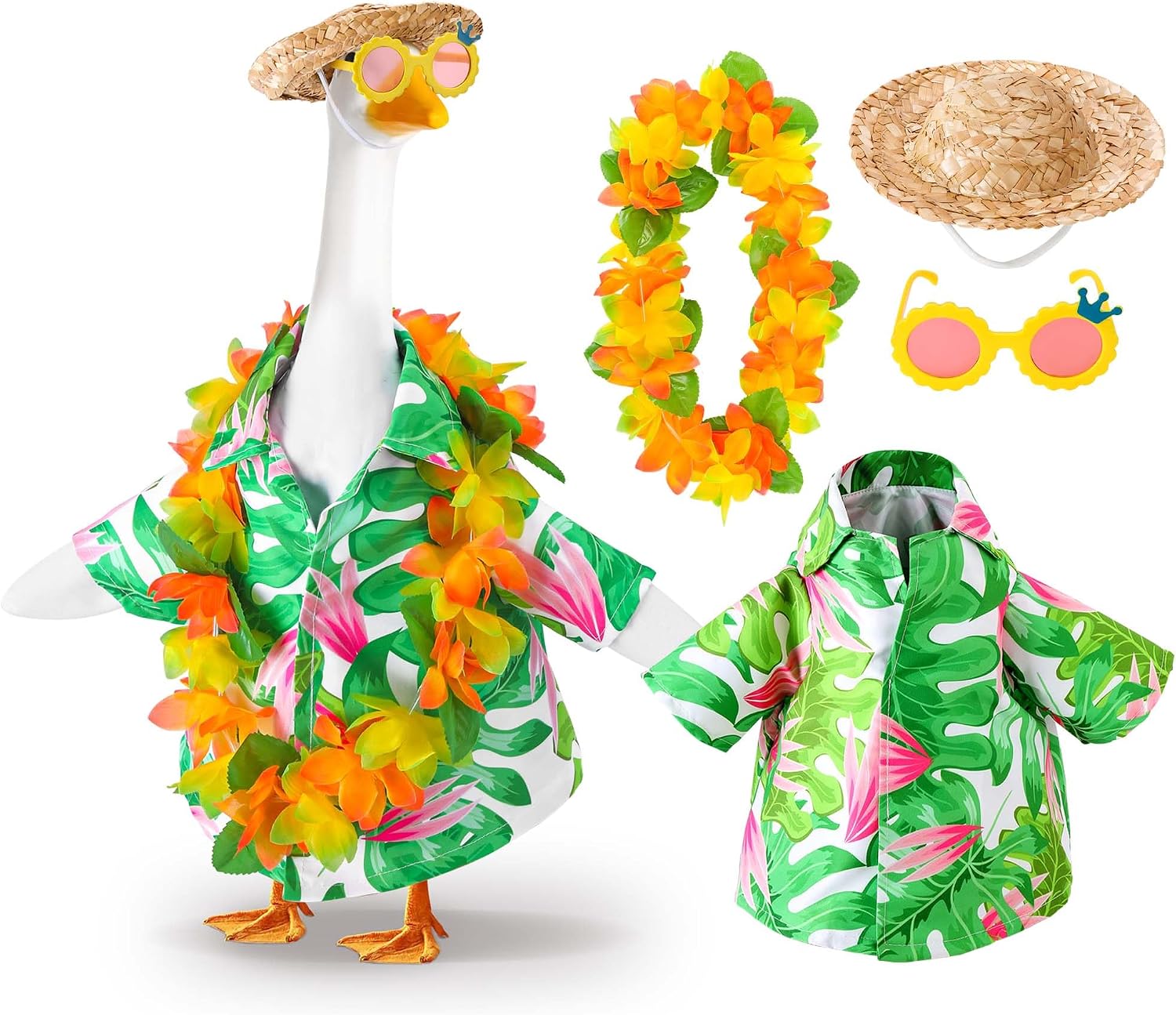 Detalle de DECOHS Hawaiian Porch Goose Outfit Set for 23" Statues, 4-Piece