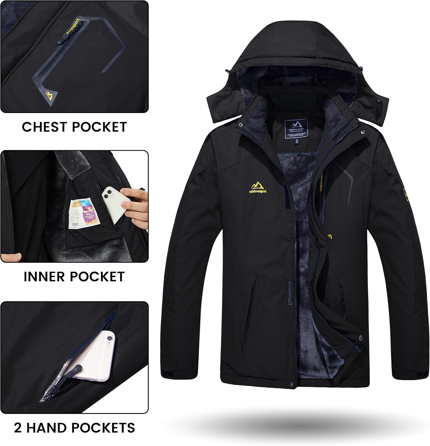 Detalle 1 de TACVASEN Winterjacke Herren mit Kapuze