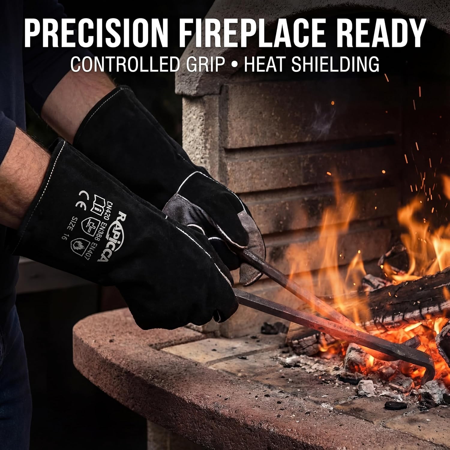 Thumbnail 3 de RAPICCA Welding Gloves Fire Heat Resistant: Black, 14in