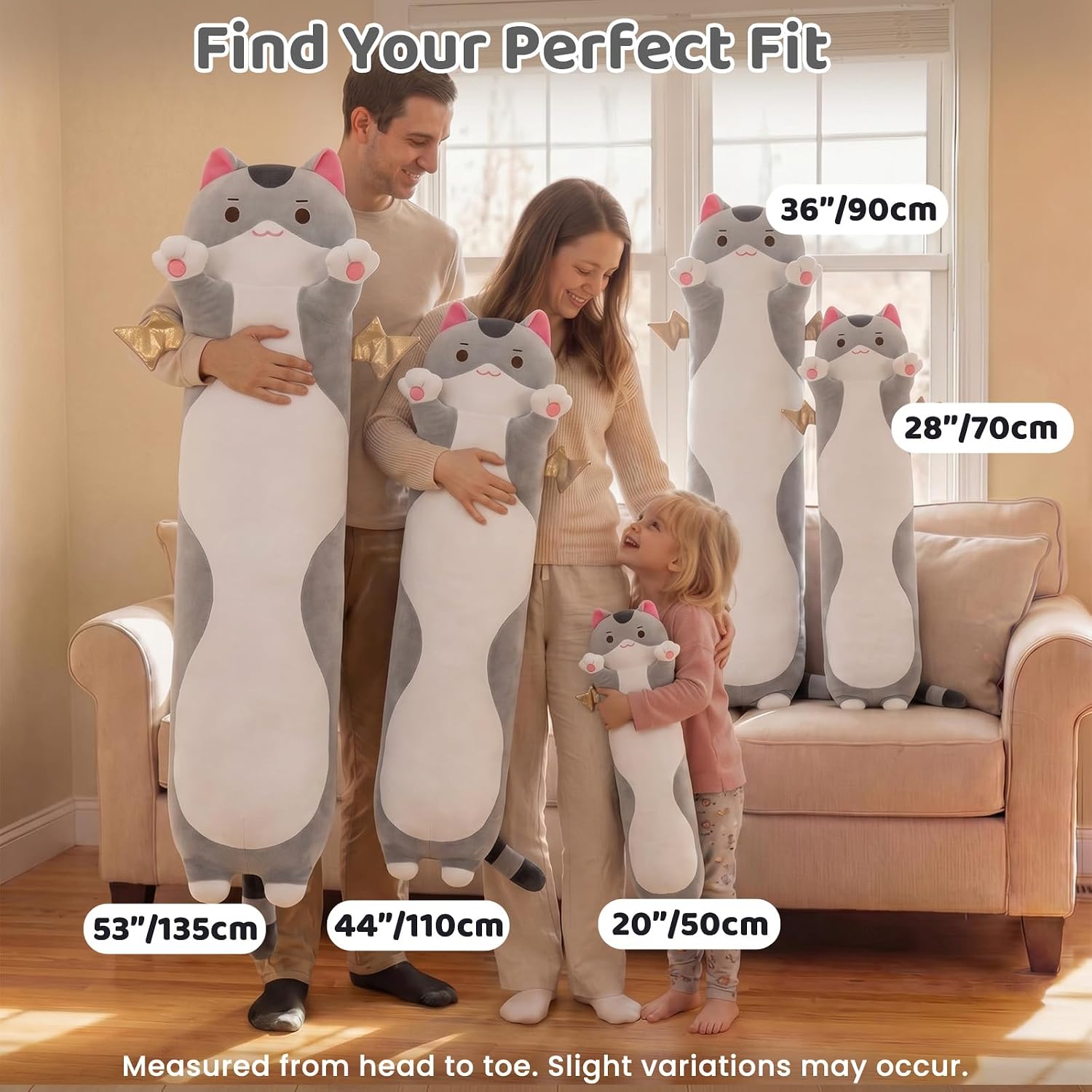 Thumbnail 5 de Mewaii Long Cat Plush 36” Giant Plush Body Pillow (5 Sizes, Extra-Filling) - Cute Grey Cat Cuddle Pillow