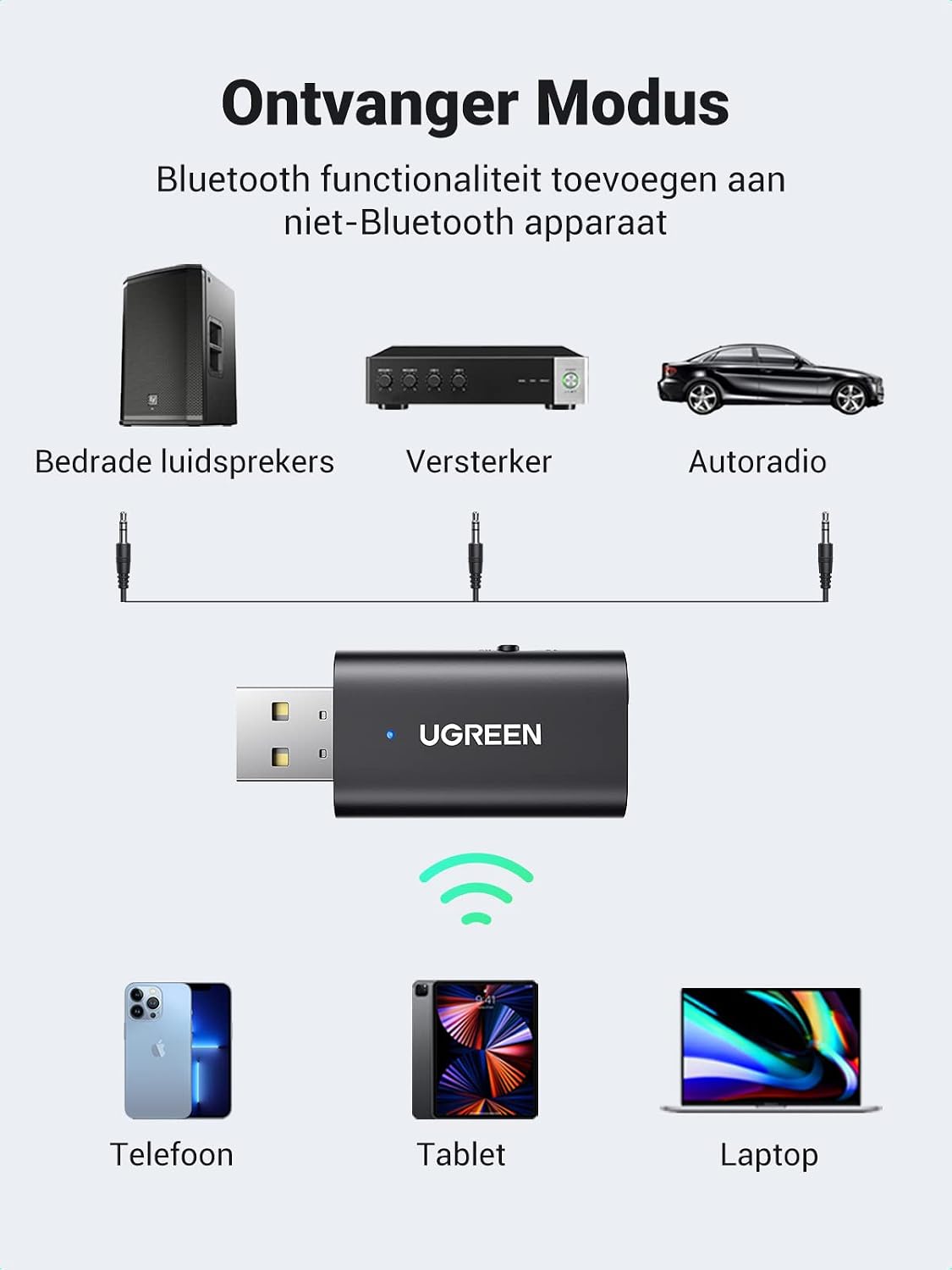 Thumbnail 3 de UGREEN Bluetooth 5.1-adapter voor zenden en ontvangen via 3,5mm-aansluiting
