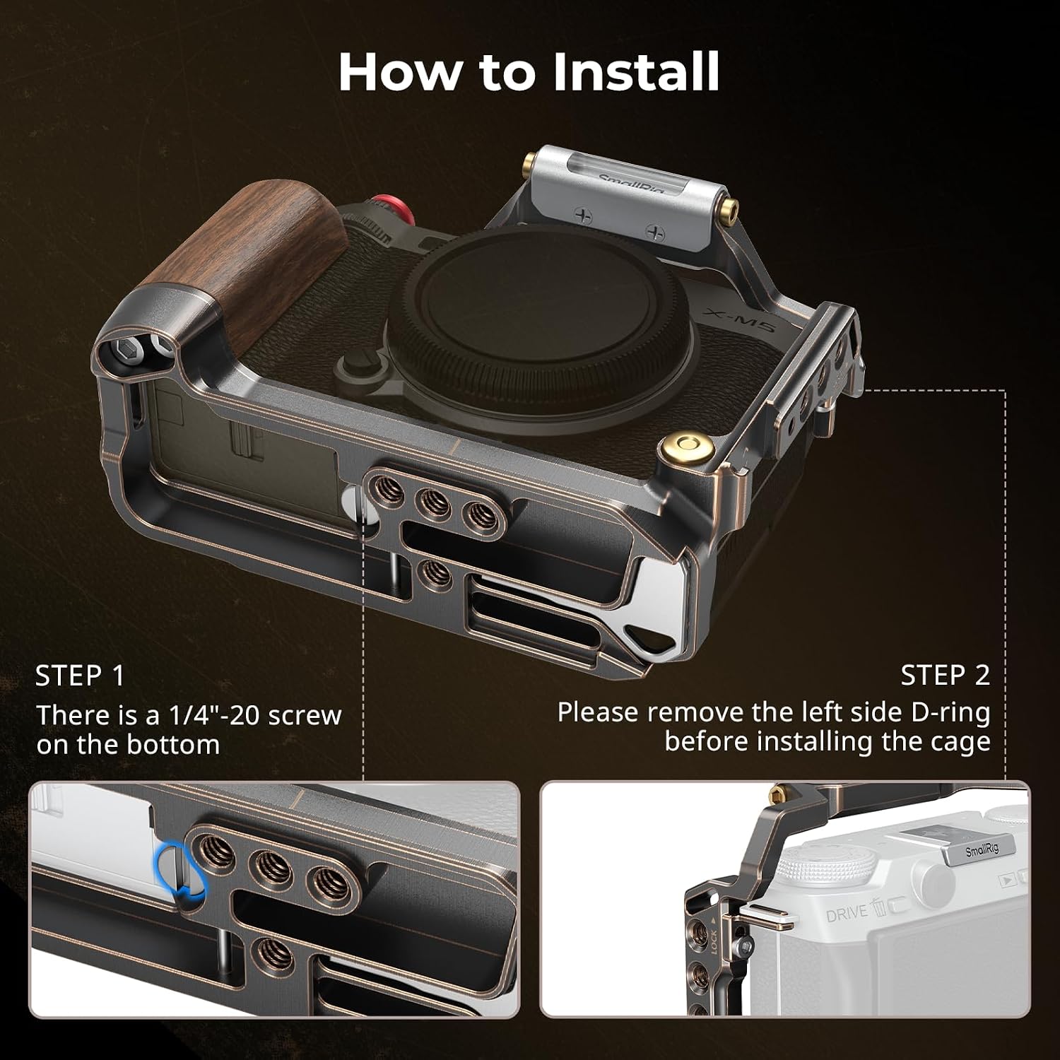 Thumbnail 2 de SmallRig Retro Cage for FUJIFILM X-M5 with Built-in Wooden Handgrip and Arca Quick Release Plate (4892)