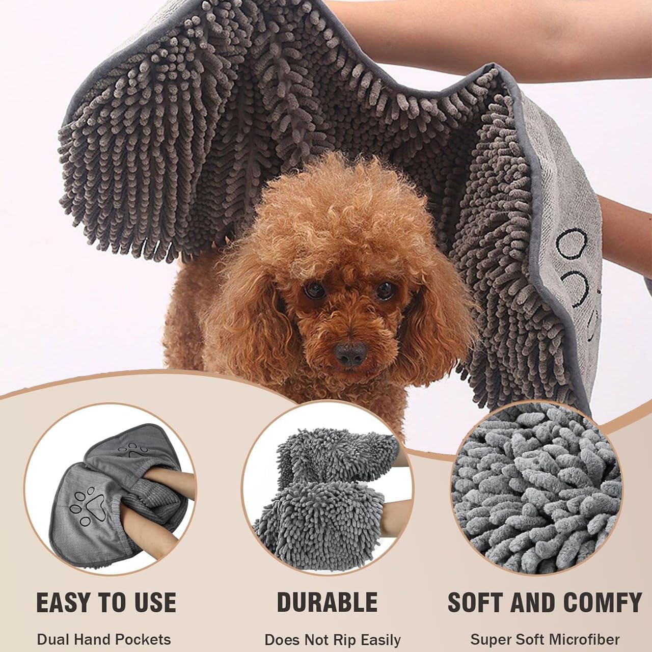 Thumbnail 2 de Didabotak Microfiber Dog Bath Towel – Ultra-Absorbent, Large 62 x 23 cm Pet Towel with Dual Hand Pockets