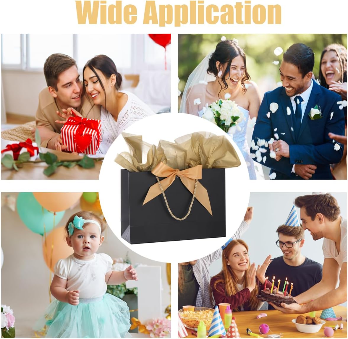 Thumbnail 6 de Medium Gift Bags with Tissue Paper and Gift Cards (3 Pack) – Black