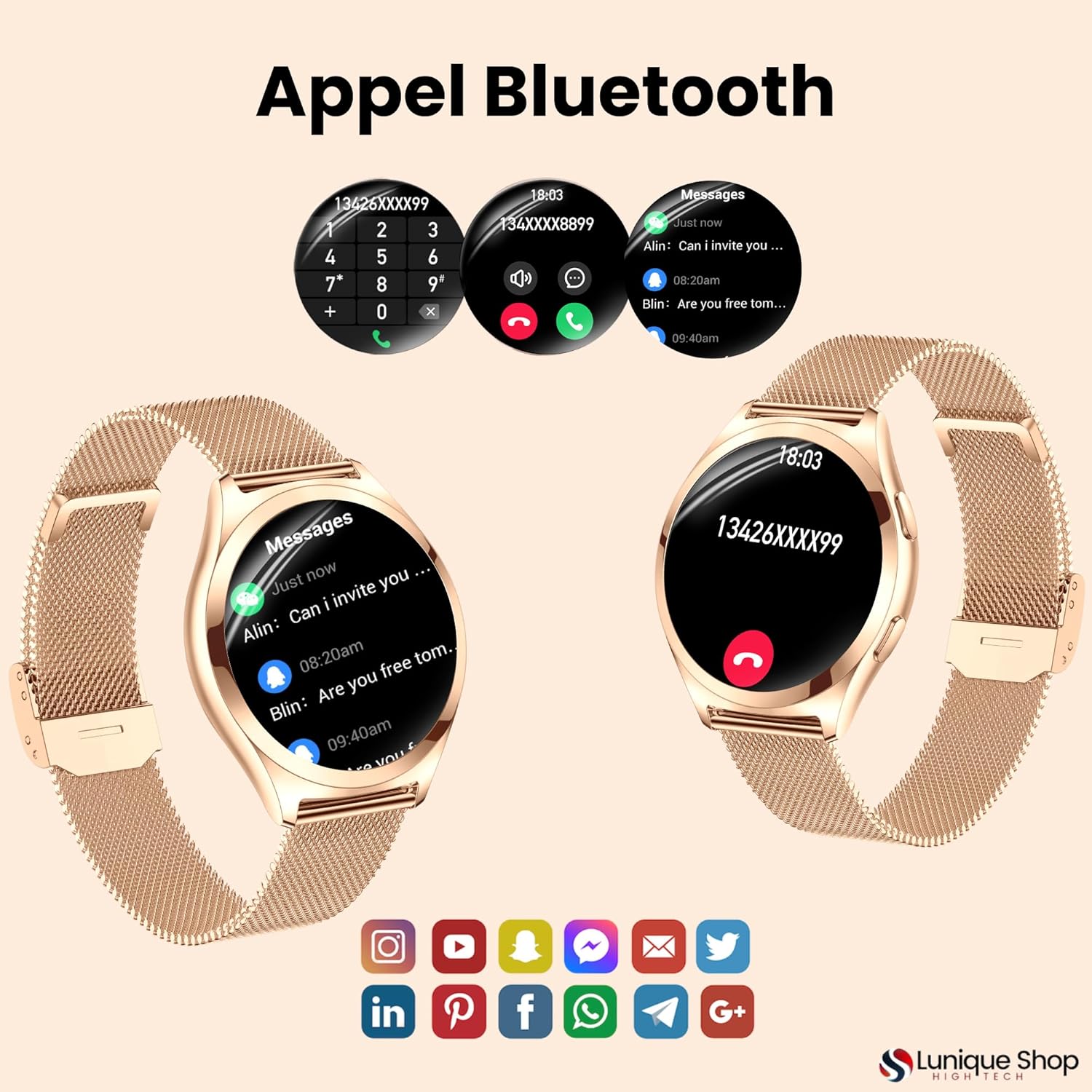 Thumbnail 2 de LUNIQUESHOP LSWATCH V2 montre connectée femme Bluetooth, cardio, sommeil, podomètre et appels