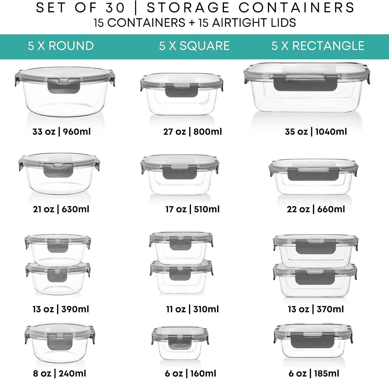 Detalle 2 de Razab Glass Food Storage Containers 30-Piece Set
