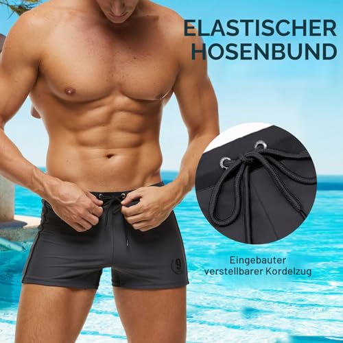 Detalle 2 de Arcweg Badehose Herren Eng Kurz – kurze Badeshorts mit Tunnelzug, UV-Schutz, Grau, Größe XL