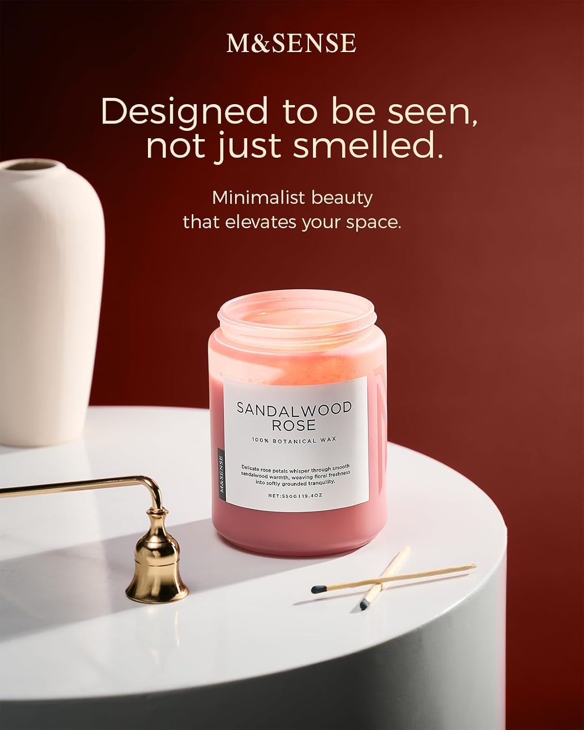 Detalle 2 de M&SENSE Sandalwood Rose Scented Candle — 19.4oz, 110 Hours, Dual-Wick Natural Soy Wax