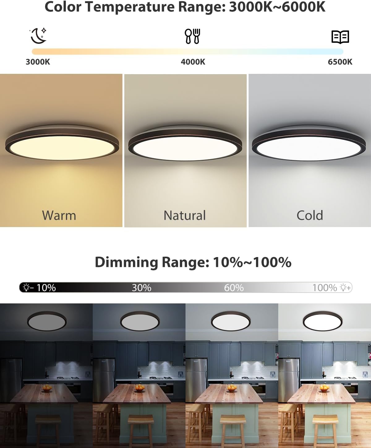 Thumbnail 2 de zemty LED Deckenleuchte dimmbar mit RGB-Farbwechsel und Fernbedienung (IP54, 24W, 3200 lm, 30 cm) für Bad & mehr