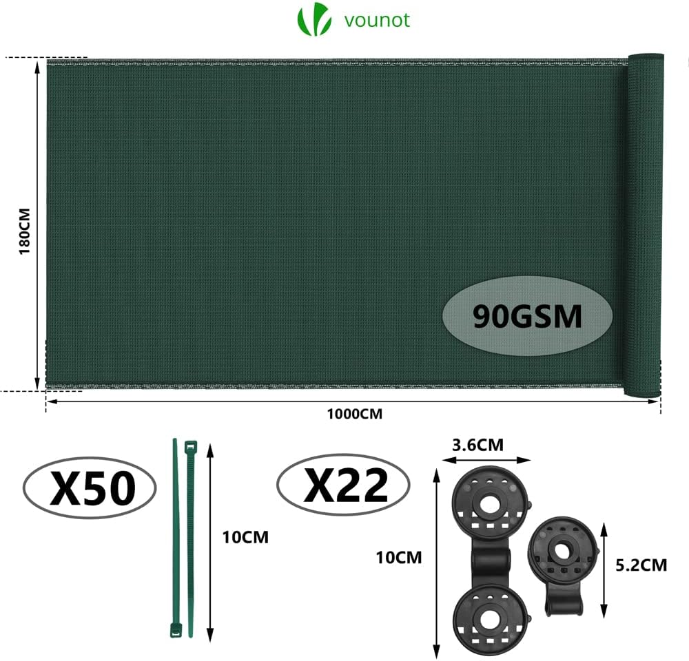 Detalle de VOUNOT Privacy Netting 1.8×10m Garden Screening – 75% Shading, UV-Resistant HDPE, Green
