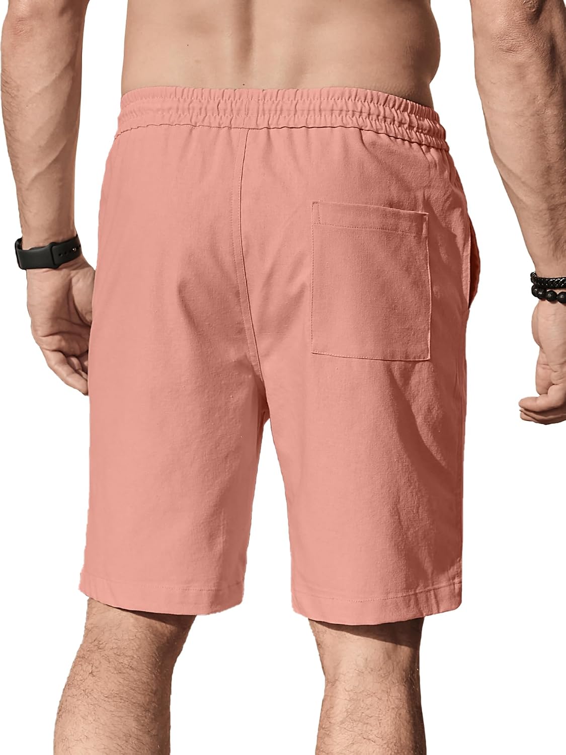 Detalle 2 de Comdecevis Men’s Linen Shorts with Elastic Waist, Drawstring & Pockets (Cotton-Linen Blend)