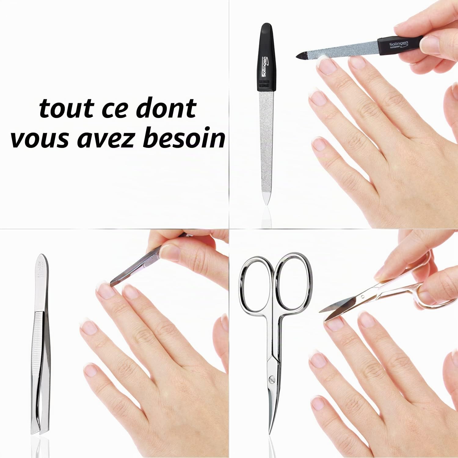 Detalle de marQus kit manucure femme et homme 3 pièces — voyage, ciseaux à ongles, lime en acier, set de manucure