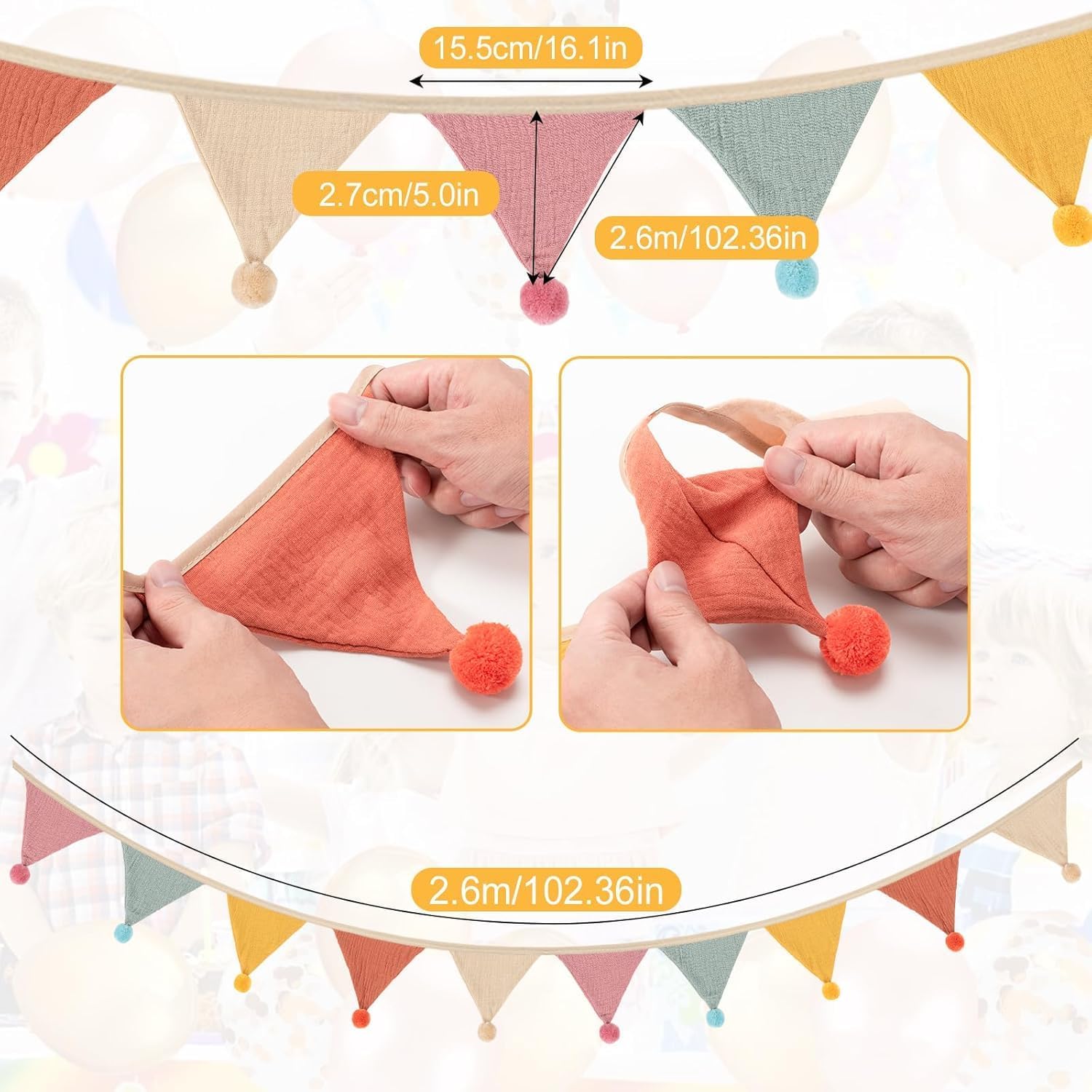 Thumbnail 1 de Zouwel Fabric Bunting Banner – Triangle Baby Bunting Garland (double-sided cotton, 2.6 m)