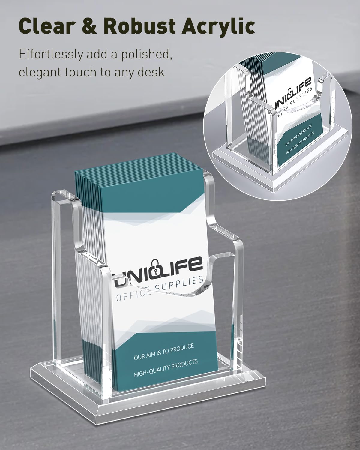 Detalle de Uniclife porte-cartes de visite vertical transparent en acrylique (capacité 60 cartes, 1 fente) pour bureau