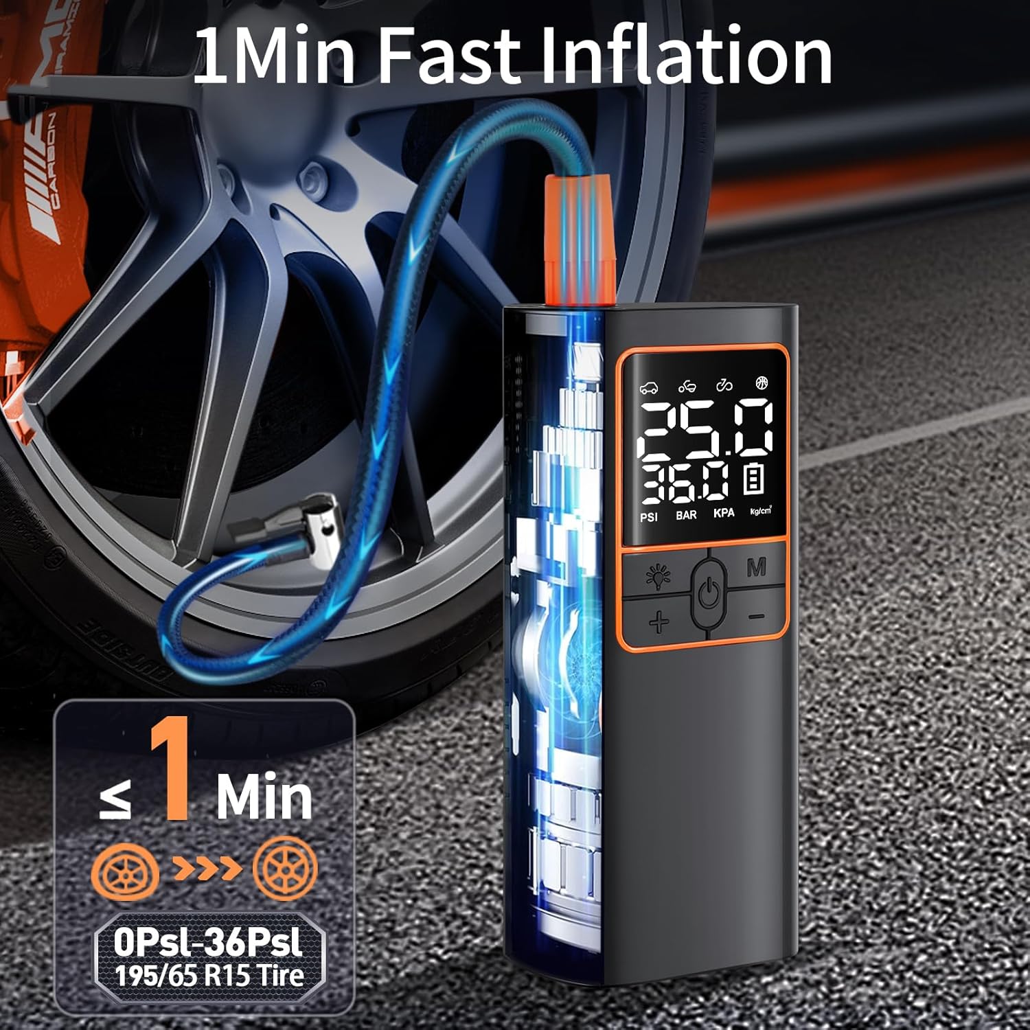 Detalle 2 de 150PSI Cordless Air Compressor - Tire Inflator with Auto Shut-Off and LED Light