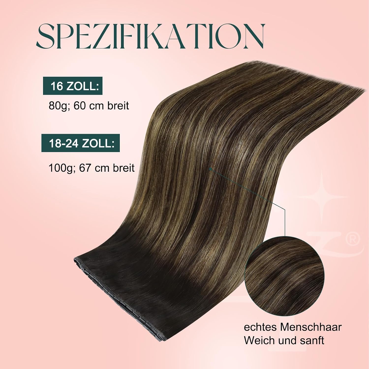 Detalle 2 de Easyouth Balayage Butterfly Tressen Extensions Echthaar – 50 cm, Dunkelbraun/Ombre Ashbraun