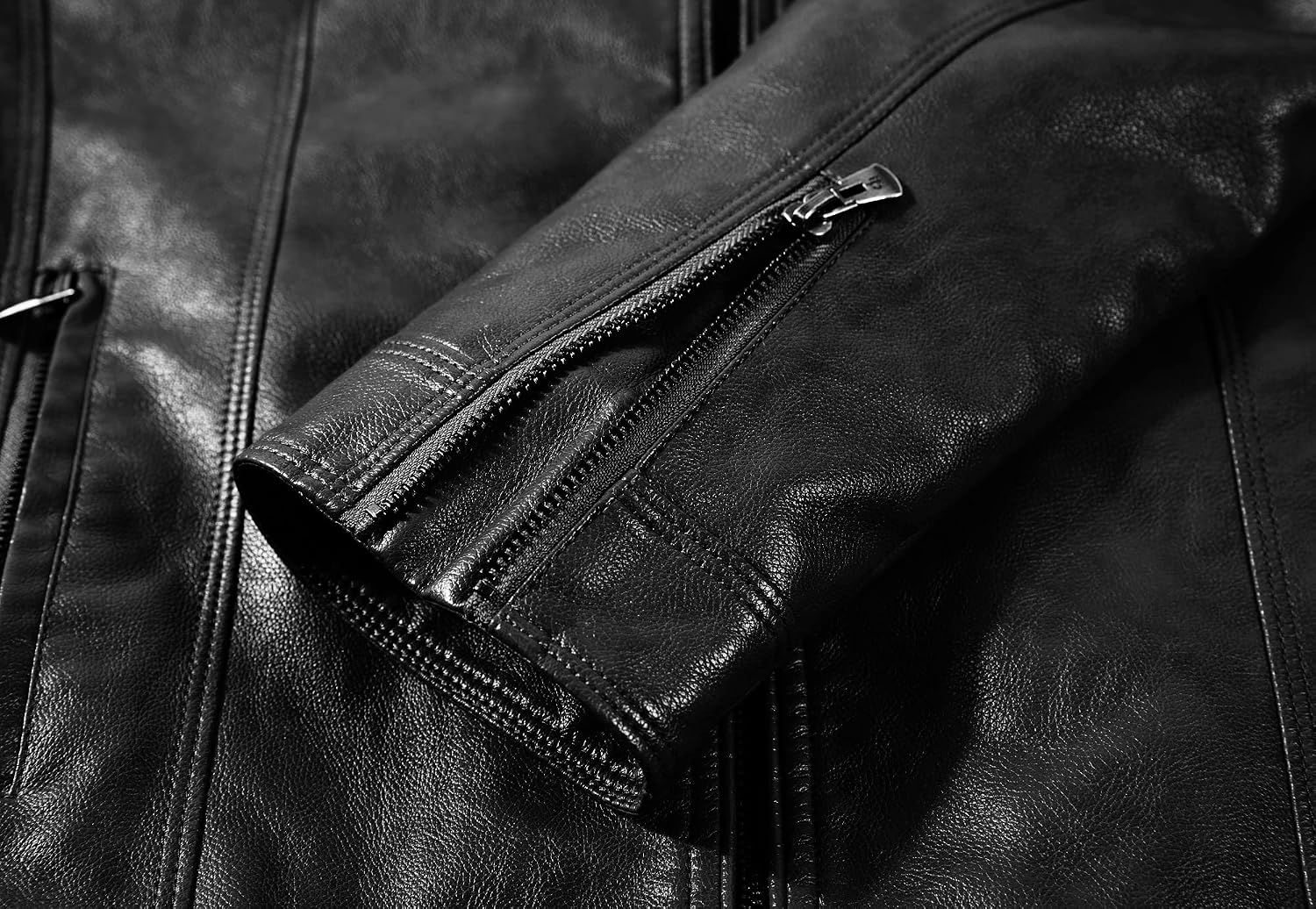 Detalle 1 de WULFUL PY-1303 Men's Faux Leather Motorcycle Jacket with Stand Collar