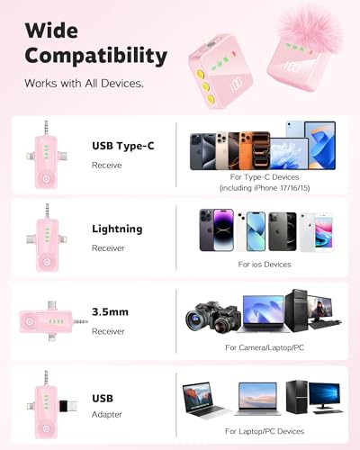 Thumbnail 5 de Bayanbulu Pink Wireless Lavalier Microphone for iPhone, Android, Cameras