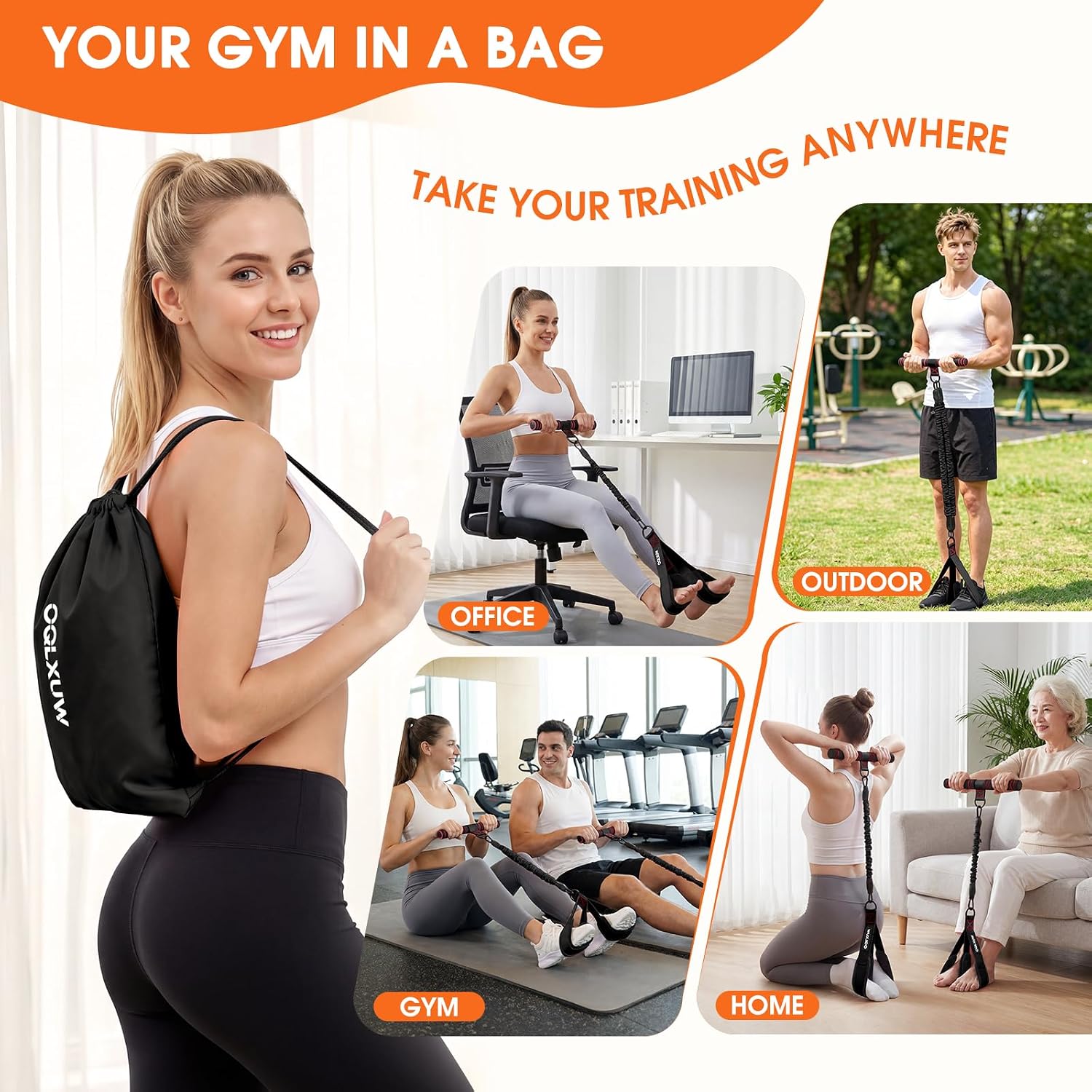 Thumbnail 6 de OQLXUW Foot Pedal Resistance Band with Handle, Adjustable 3-Tube Trainer