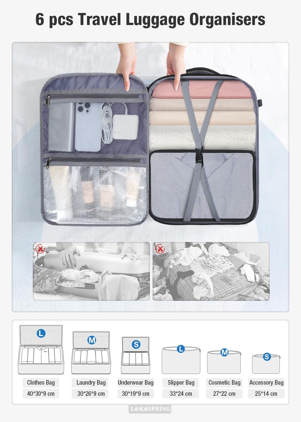 Detalle de Lekespring Rucksack Handgepäck 40x20x25 cm – kompakter Begleiter für Kurzreisen